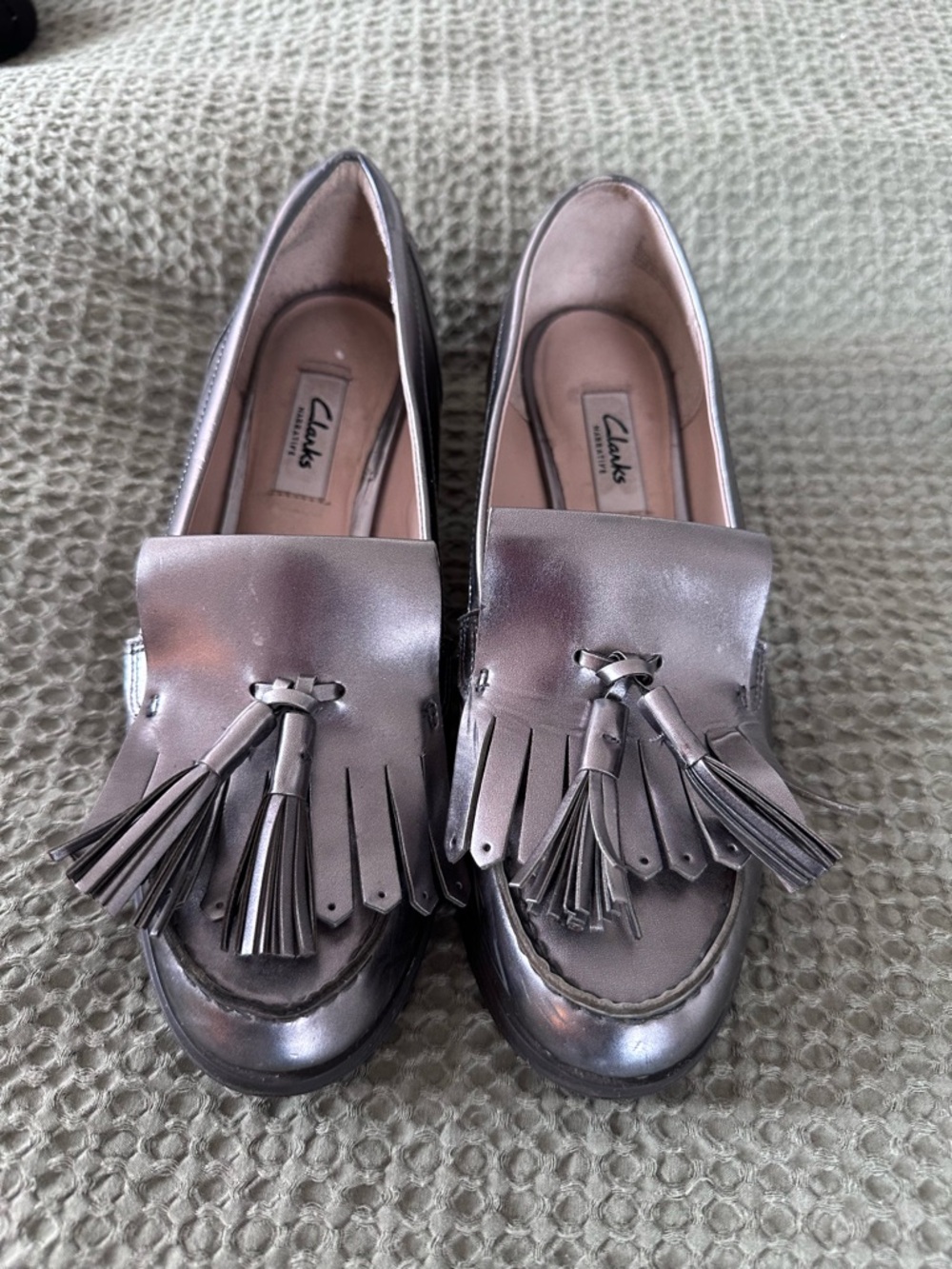 Clarks Women's Silver Metallic Tassel Loafers